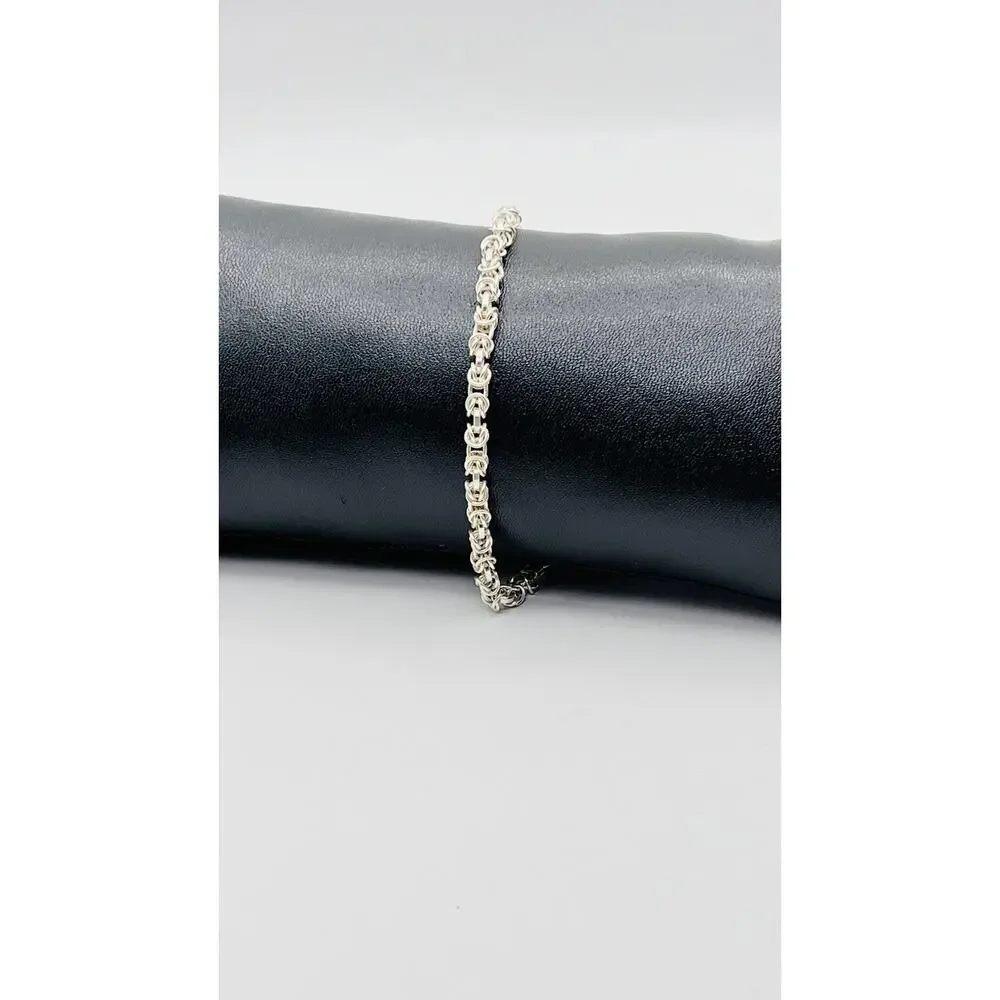 Real Solid Italy 925 Sterling Silver Fancy Byzantine Chain Anklet 3mm-4mm 9-10